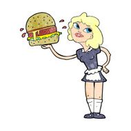 cartoon waitress serving burger N2