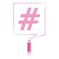 Pink Pencil Drawing Hashtag in Square Speech Balloon