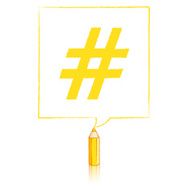 Yellow Pencil Drawing Hashtag in Square Speech Balloon