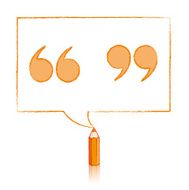 Orange Pencil Drawing Quotation Marks in Rectangular Speech Ball