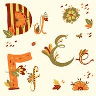 Vector colorful flower font Art Deco alphabet N2