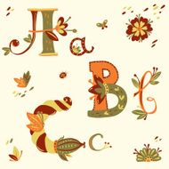 Vector colorful flower font Art Deco alphabet N4