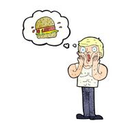 cartoon shocked man thinking about junk food N2