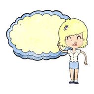 cartoon woman with cloud text space N6