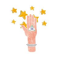 cartoon mystic eye hand symbol