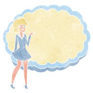 cartoon friendly woman with cloud text space