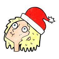 cartoon woman wearing christmas hat N8