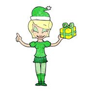 cartoon woman with christmas present N2