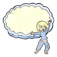 cartoon stressed out woman in front of cloud