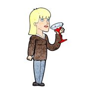 cartoon woman drinking cocktail