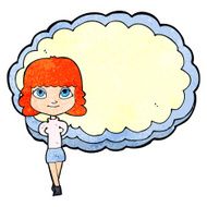 cartoon woman in front of cloud