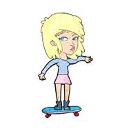 cartoon woman on skateboard