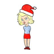 cartoon woman wearing christmas hat N11