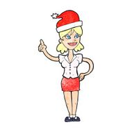 cartoon woman in christmas hat with idea N2