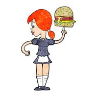 cartoon waitress serving a burger N3