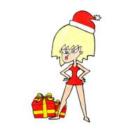 cartoon woman angry at christmas present N2