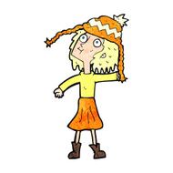 cartoon woman wearing winter hat N18