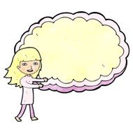 cartoon girl with cloud text space