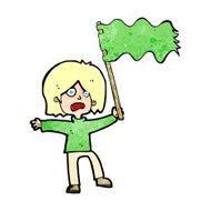 cartoon woman waving green flag N2