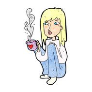 cartoon woman with cup of coffee N2