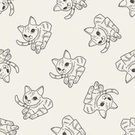cat doodle drawing seamless pattern background N14