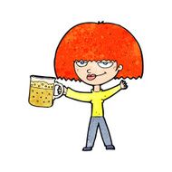 cartoon woman with mug of beer