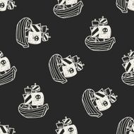 pirate ship doodle seamless pattern background N2