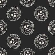skull doodle seamless pattern background N8