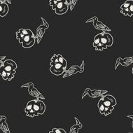 skull doodle seamless pattern background N9