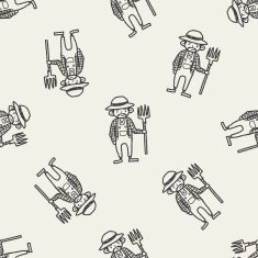 farmer doodle seamless pattern background