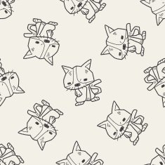 cat doodle seamless pattern background N2