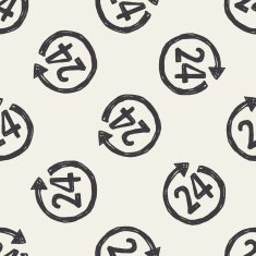 24 hours customer service doodle drawing seamless pattern background