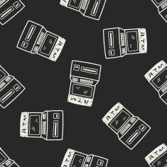 ATM doodle drawing seamless pattern background N4