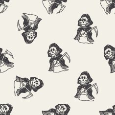 Grim Reaper doodle seamless pattern background