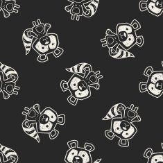 raccoon doodle seamless pattern background N2