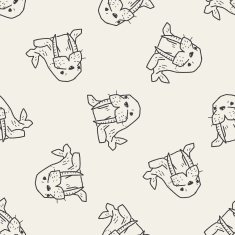 walrus doodle seamless pattern background