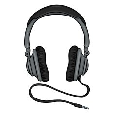 Vector Single Cartoon Circumaural Headphones with Wire