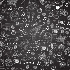 Doodle pattern to the Valentine's Day on a blackboard