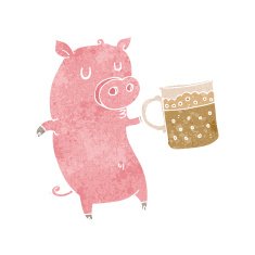 cartoon pig with beer