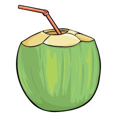 Vector Cartoon Coconut Cocktail with a Straw
