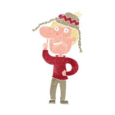 cartoon man in hat with idea