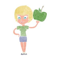 cartoon woman holding apple