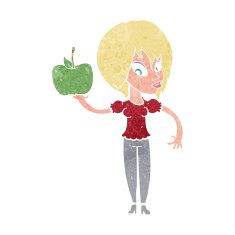 cartoon woman holding apple N2