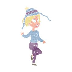 cartoon woman in knitted hat