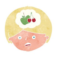 cartoon man thinking about healthy eating