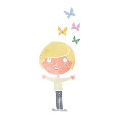 cartoon man and butterflies