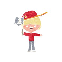 cartoon boy waving pirate flag