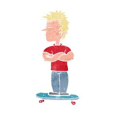 cartoon arrogant boy on skateboard