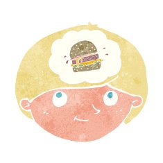 cartoon man thinking about junk food