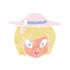 cartoon woman wearing summer hat
